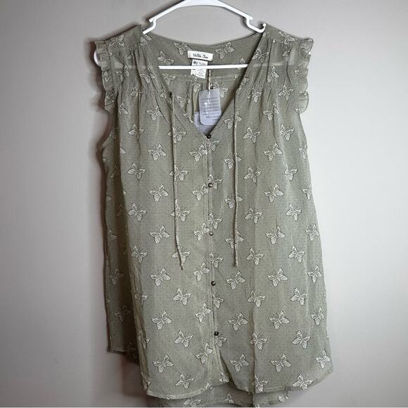 NWT Matilda Jane Green Butterfly Sleeveless Sheer Tank Top Medium - Picture 2 of 7